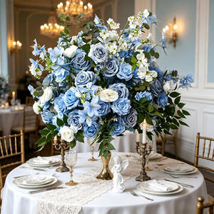 Bola de Flores de Seda Azul de 60cm al por Mayor, Decoración Floral Artificial para Mesa de Boda, Centro de Mesa para Recepciones y Banquetes - Product Image 1