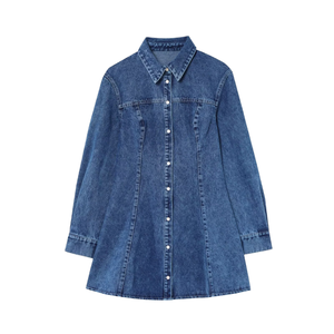 Vestido de Mezclilla de Manga Larga Estilo <span class=keywords><strong>Vintage</strong></span> <span class=keywords><strong>Chic</strong></span> para Mujer, Nuevo Modelo 2025, Moda de Verano, Estilo <span class=keywords><strong>Vintage</strong></span> <span class=keywords><strong>Chic</strong></span> con Patrón Sólido, Robe Mujer - Product Image 1