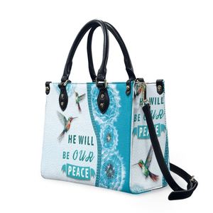 Borse a Mano in Pelle PU per Donne 'He Will Be Our Peace', Nuove Borse Tote Personalizzabili, Borse a Spalla per Feste Femminili, Vendita all'Ingrosso - Product Image 1