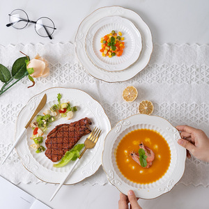 <span class=keywords><strong>Assiette</strong></span> de présentation en céramique gaufrée Plats creux Steak Pâtes Dessert Salade de fruits Sushi Plateau de service <span class=keywords><strong>Assiette</strong></span> latérale Vaisselle de restaurant - Product Image 1