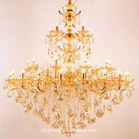 Lustre de luxe doré en alliage de zinc et cristal ambré à 35 lumières et 3 niveaux, idéal pour villa et mosquée, garantie 3 ans, 360°, haute qualité, meilleur prix