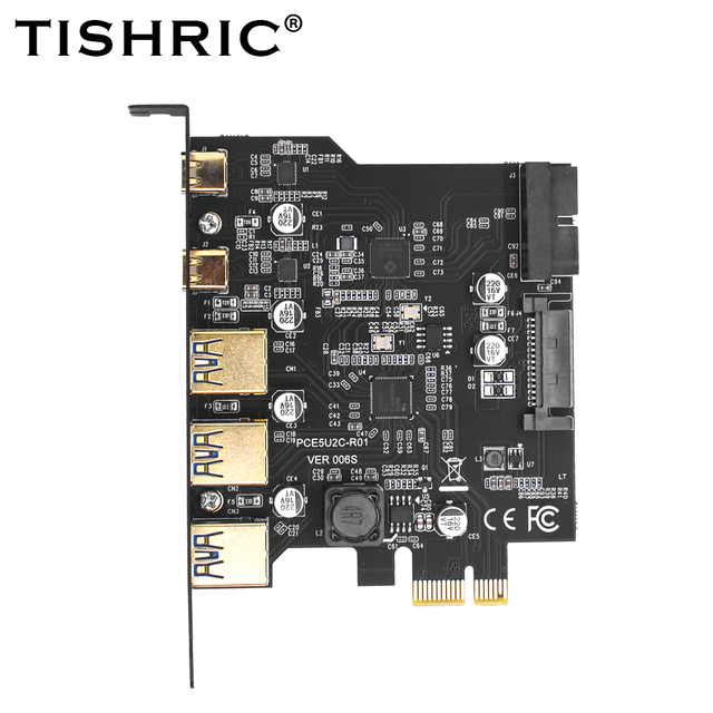 TISHRIC Pcle USB 1X to 2 Ports Type-c 3 Ports USB 3.0 PCI Express Board Expansion Card Controller Converter for Desktop Extender