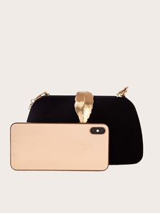 Bolso de Noche de Terciopelo Vintage de Alta Calidad con Diseño de Hojas, Bolso de Mano Cuadrado para Fiesta, Elegante Bolso Negro de Lujo 5A - Product Image 3