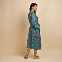Robe Kantha réversible en pur coton avec motif floral, respirante, séchage rapide, élégante, bleu sarcelle multicolore, vêtements de nuit d'hiver pour femmes
