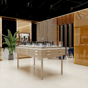 Quiosque de Joias Moderno Personalizado com Vitrine de Vidro com Fechadura e Gavetas para Loja de Joias Finas - Product Image 4