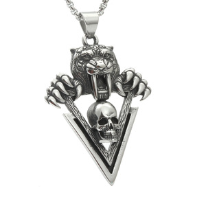 Collar con Colgante de Calavera de Tigre con Diamantes, Acero Inoxidable, Joyería de Moda Unisex - Product Image 1