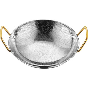 กระทะสแตนเลสพร้อมด้ามจับสีทองสำหรับเตาแอลกอฮอล์แบบพกพาสำหรับทำอาหารกลางแจ้ง หม้อทนทานไม่เคลือบสี ทรงกลม สีเงิน สีทอง - Product Image 3