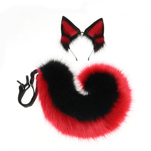 Venta al por mayor directa de fábrica: Conjunto de orejas y cola de perro demonio en negro y rojo, accesorios flexibles de Fursuit para Cosplay, Halloween y fiestas temáticas. - Product Image 1