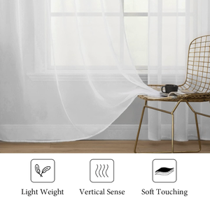 Rideaux à œillets en polyester blanc semi-transparent, 238,76 cm de long, chambre à coucher, occultant la lumière, voile de confidentialité, moderne, élégant, côtier - Product Image 4