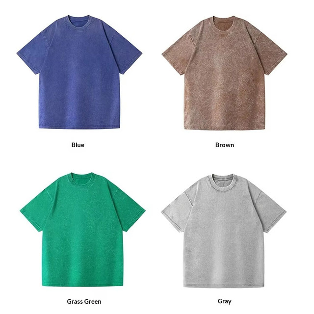 230g Washed Vintage European Size Heavyweight Solid Blank T-shirt American Retro Style Oversized Loose Fit Drop Shoulder Neck