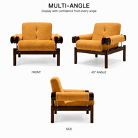 Fauteuil lounge en cuir beige de style Mid-Century Modern, fauteuil de luxe en bois massif avec accoudoirs à coussin pour bureau, hôtel, villa, projet