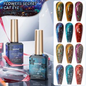 JTING Collection de Gels Effet Œil de Chat 6 Couleurs Flower Secret, Graphiques Magnétiques, Effet Fort, Paillettes Réfléchissantes, Vernis à Ongles Gel Effet Œil de Chat - Product Image 1