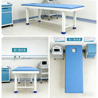 Lit d'hôpital manuel plat, cadre en acier galvanisé, capacité de charge de 200 kg, matelas en cuir PU, étagère de rangement, soins à domicile