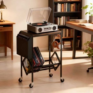 Cd <b>Rack</b> Metal Storage Shelf With Wooden Top For Living Room Bookshelf Vinyl <b>Record</b> Holder - Product Image 2