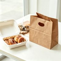 Sac en papier perforé portable, sac en papier kraft perforé, sac pour la livraison de pain, emballage jetable