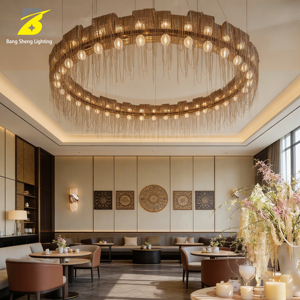 Plafonnier LED artistique en forme d'anneau avec pampilles - <span class=keywords><strong>Décoration</strong></span> d'ambiance chaleureuse et contemporaine pour espaces commerciaux haut de gamme - Product Image 3