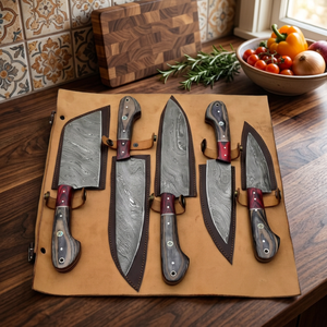 Juego de 5 Cuchillos de Cocina Profesionales Desechables con Mango de Pakkawood, Cuchillo de Chef Japonés con Bloque, Hoja de Acero de Damasco Afilada para Vegetales - Product Image 3