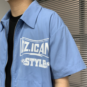 T-shirt décontracté pour homme en coton tricoté à col revers, coupe ample, avec fermeture éclair, logo personnalisé, manches courtes, streetwear, oversize, fermeture éclair intégrale, grammage lourd - Product Image 5