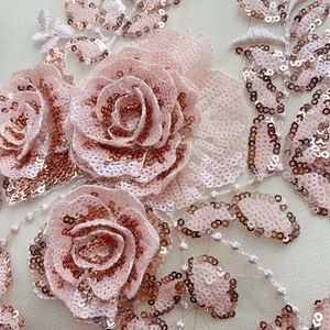 Robe <span class=keywords><strong>de</strong></span> <span class=keywords><strong>mariée</strong></span> avec appliques florales 3D, tissu en maille avec broderie <span class=keywords><strong>de</strong></span> paillettes, décalcomanies en cristal, base hexagonale en filet pour tenue <span class=keywords><strong>de</strong></span> soirée - Product Image 2