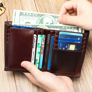 MARRANT Men Leather Card Holder Wallet Short Bifold RFID Anti-theft Wallet Genuine Leather Wallet For Men