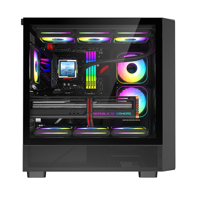 Curved Tempered Glass Mid Tower ATX ITX Gaming Case Fan Temperature Display High Airflow Supports Water Cooling Long GPU