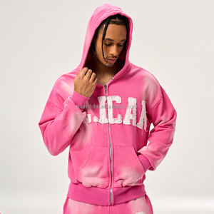 Conjunto Deportivo Unisex con Bordado, Estilo Desgastado, Chaqueta con Cremallera Extra Grande para Hombre, Pantalones Deportivos Holgados con Lavado Ácido Personalizado y Sudadera con Capucha - Product Image 4