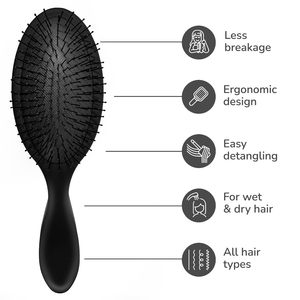 Customized Logo Oval Paddle and Air Cushion Hairbrush with Nylon Mixing Boar <b>Bristle</b> ABS Handle 22x7cm - Product Image 2