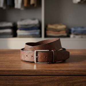 Cinturón Trenzado de Cuero Genuino de Vaca Hecho a Mano con Hebilla de Acero para Hombre, Personalizable, Estilo Vintage Sólido, Ecológico, Impermeable, Cuadrado - Product Image 1