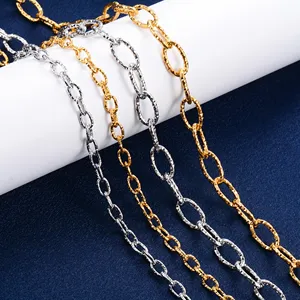 Collier en acier inoxydable chic et scintillant de 5/8,5 mm, chaîne ovale découpée pour femmes et hommes, collier minimaliste couleur or, bijoux en métal - Product Image 4