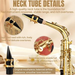 Saxophone alto en Mi bémol Kmise, en laiton léger, kit complet avec étui portable, support de saxophone, sangle, anches, silencieux, kit de nettoyage (laque dorée) - Product Image 3