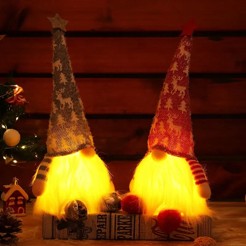 Peluş noel Gnome LED ışık el yapımı İsveçli Tomte cüceler süslemeleri Santa Elf masa süsler noel dekoru hediye