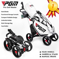 Carrito de Golf Plegable PGM de 4 Ruedas con Freno Manual, Soporte para Sombrilla y Porta Botella de Agua, Carrito Manual Ligero