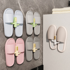 <b>Wall</b> <b>Mounted</b> Slipper Rack Rectangle Punch Free Bathroom Shoe Storage <b>Shelf</b> Single Layer Painted Finish - Product Image 1