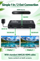 4K 1x2 Splitter 1 in 2 Out Penguat Sinyal Distributor Video untuk Multimedia Pengajaran DVD Set Top Box TV & Proyektor