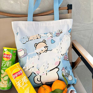Sanli Sac d'école en toile de grande capacité pour étudiants et enseignants Sac de tweet à motif de dessin animé mignon avec bandoulière - Product Image 1