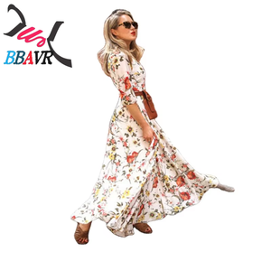 Sale Cheap Ladies Floral Print Long <b>Plus</b> <b>Size</b> Dresses Bohemian Causal Dress for Women - Product Image 1