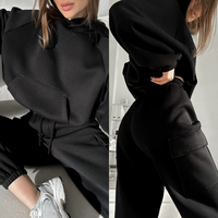 Ensemble de survêtement décontracté à capuche pour femme, style européen et américain, collection automne-hiver, coupe ample, en toile unie
