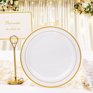 Assiettes de luxe en porcelaine fine blanche à bord doré, 6/7/8/10 pouces, 50 pièces, écologiques, style européen, vente en gros - Product Image 4
