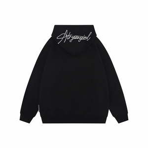 Sweat-shirt unisexe original <span class=keywords><strong>vintage</strong></span> de style américain rétro en coton lourd à capuche avec broderie multi-lignes et fermeture éclair - Product Image 2