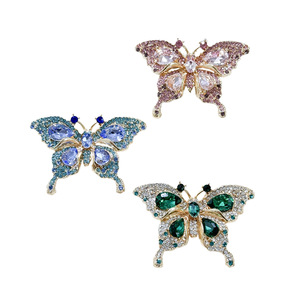 Venta al por mayor caliente Vintage <span class=keywords><strong>Crystal</strong></span> <span class=keywords><strong>Butterfly</strong></span> Rhinestones Esmeralda Broche - Product Image 5