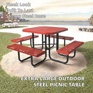 Table de pique-nique et de repas extérieure commerciale moderne, durable, extra-large en acier, avec banc et chaises - Product Image 2