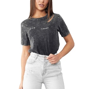 Custom Manufacturer Cheap Price Short Sleeve Black Grey BF High Street Oversized Acid Wash T Shirt Women Women Oversized Tshirt - Product Image 3