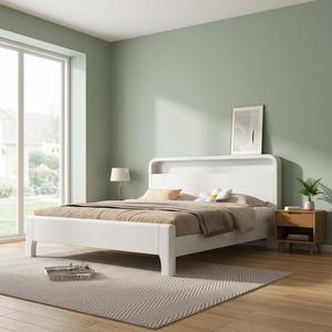 เตียงติดผนังไม้แอชสีขาวสไตล์โมเดิร์นกลางศตวรรษ เฟอร์นิเจอร์ห้องนอน - Product Image 3