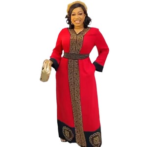Miglior prezzo africano donna vestito strass abito lungo <span class=keywords><strong>turco</strong></span> scollo a V profondo con cintura africano manica lunga Maxi abito - Product Image 2