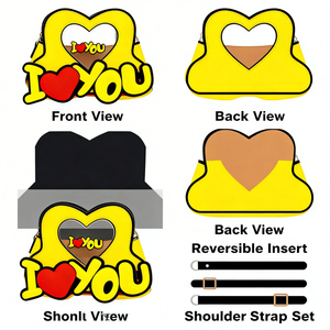 <b>Yellow</b> Heart Shaped I Love You Ita <b>Bag</b> Customizable PU Crossbody Purse with Clear Window for Pin Display Cute Gift - Product Image 2