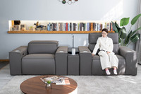 Canapé inclinable électrique 2 places en cuir véritable avec structure en bois, design moderne, pour cinéma maison et salle de cinéma