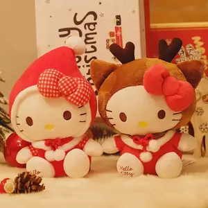 热销日本卡通粉色Hello KT猫毛绒玩具鹿小猫毛绒动物玩具卡哇伊光环猫儿童玩具