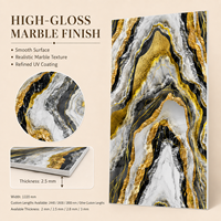 Panneau mural en PVC MORLENX en agate noire, blanche et or, effet marbre UV, pour projets d'aménagement de halls d'hôtels de luxe