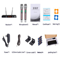 Système de microphone sans fil UHF 2 canaux, 200 fréquences sélectionnables, portée de 100 m, micro portable en métal avec récepteur pour église et scène