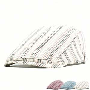Casquettes plates rayées en coton et lin vintage pour hommes et femmes, chapeaux décontractés pour les sports d'hiver et les activités de plein air - Product Image 4